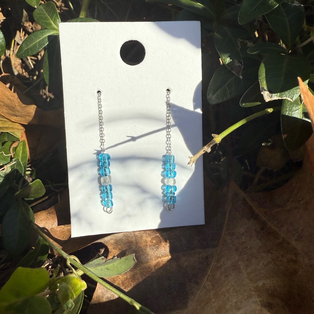 Elegant Blue Beaded Drop Earrings